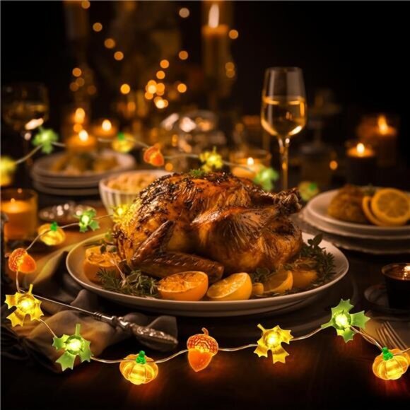 Fall Decorations for Home 30 LED Pumpkin Maple Leaf Lights Battery Operated - Picture 5 of 6